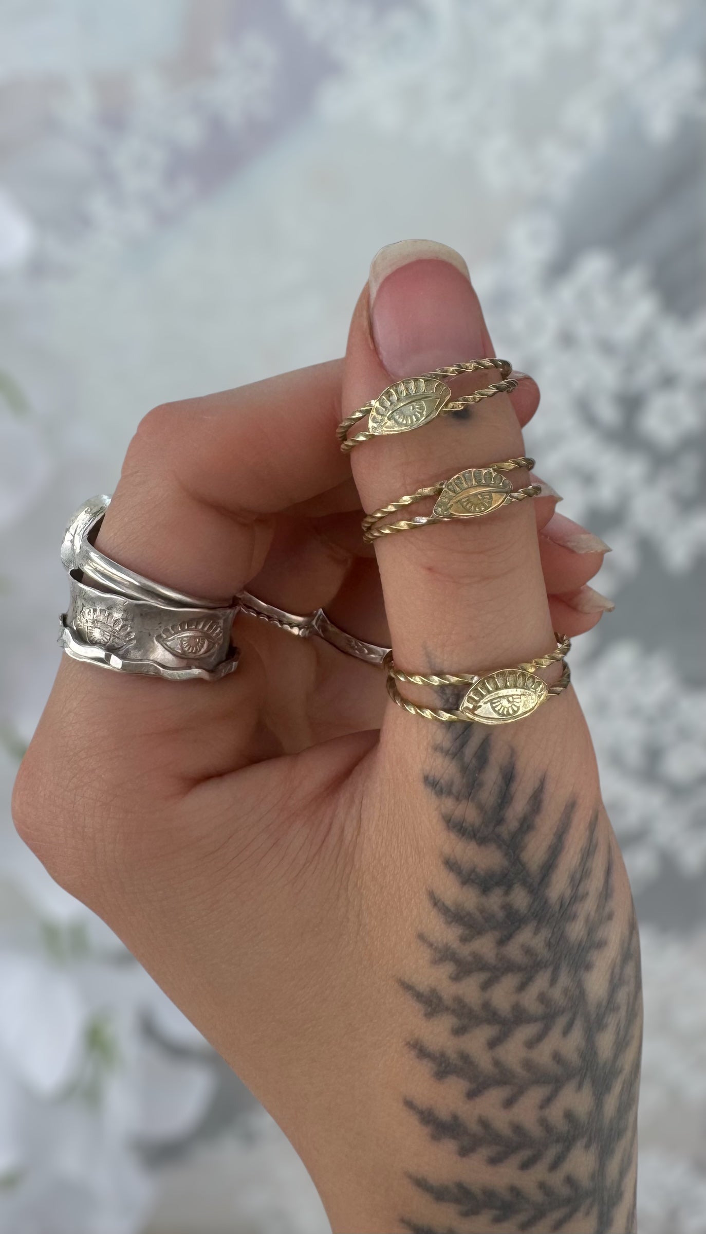 Brass Adjustable Evil Eye Ring