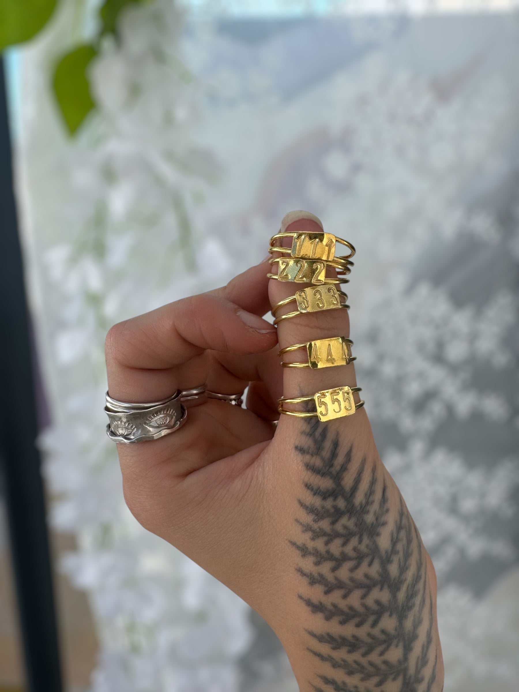 18k Gold Plated Silver Angel Number Ring