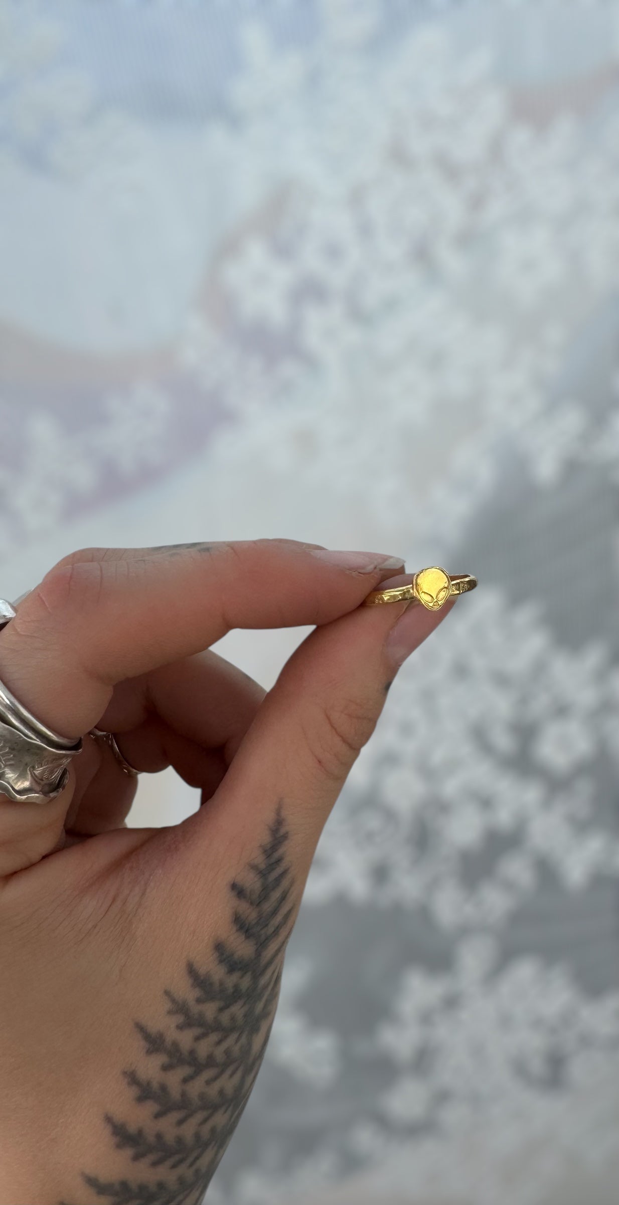 18k Gold Plated Silver Alien Ring