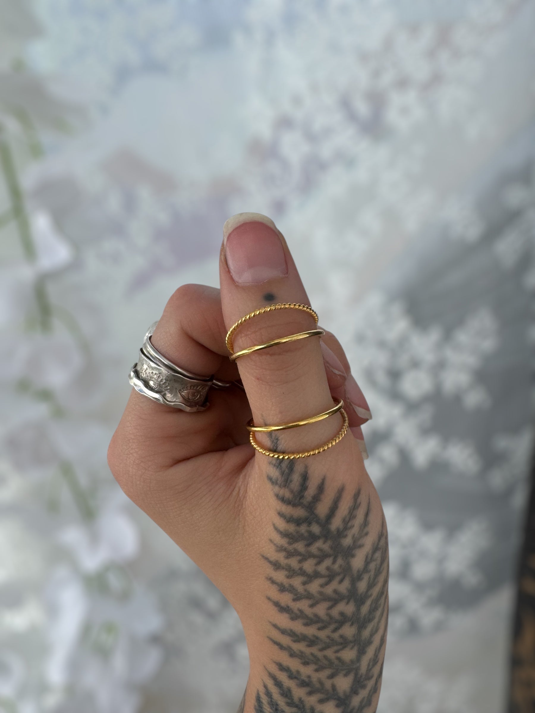 18k Gold Plated Silver Mixed Texture Split Band